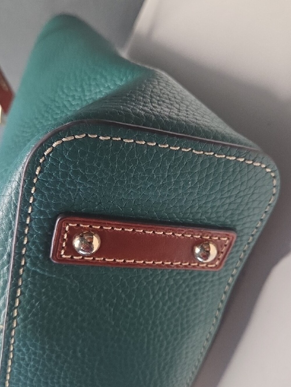 Dooney & Bourke Green Pebble Leather Tote with Brown Straps - Picture 6 of 12